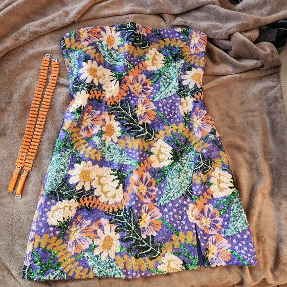 Nadine Merabi Embellished Floral Mini Dress – Stunning Sequins – Size 10 - Picture 2 of 8